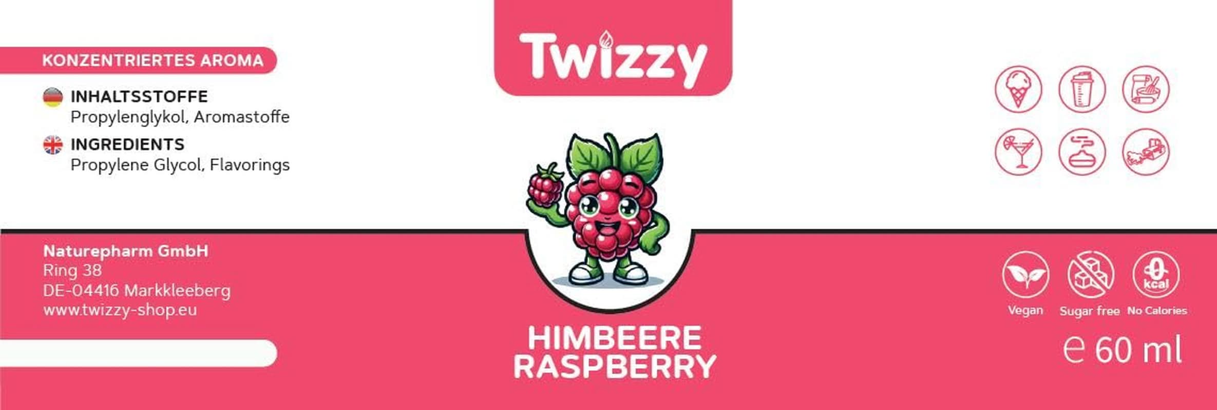 Twizzy, aromă intensă de zmeură, 60 mililitri Arome Naty Shop