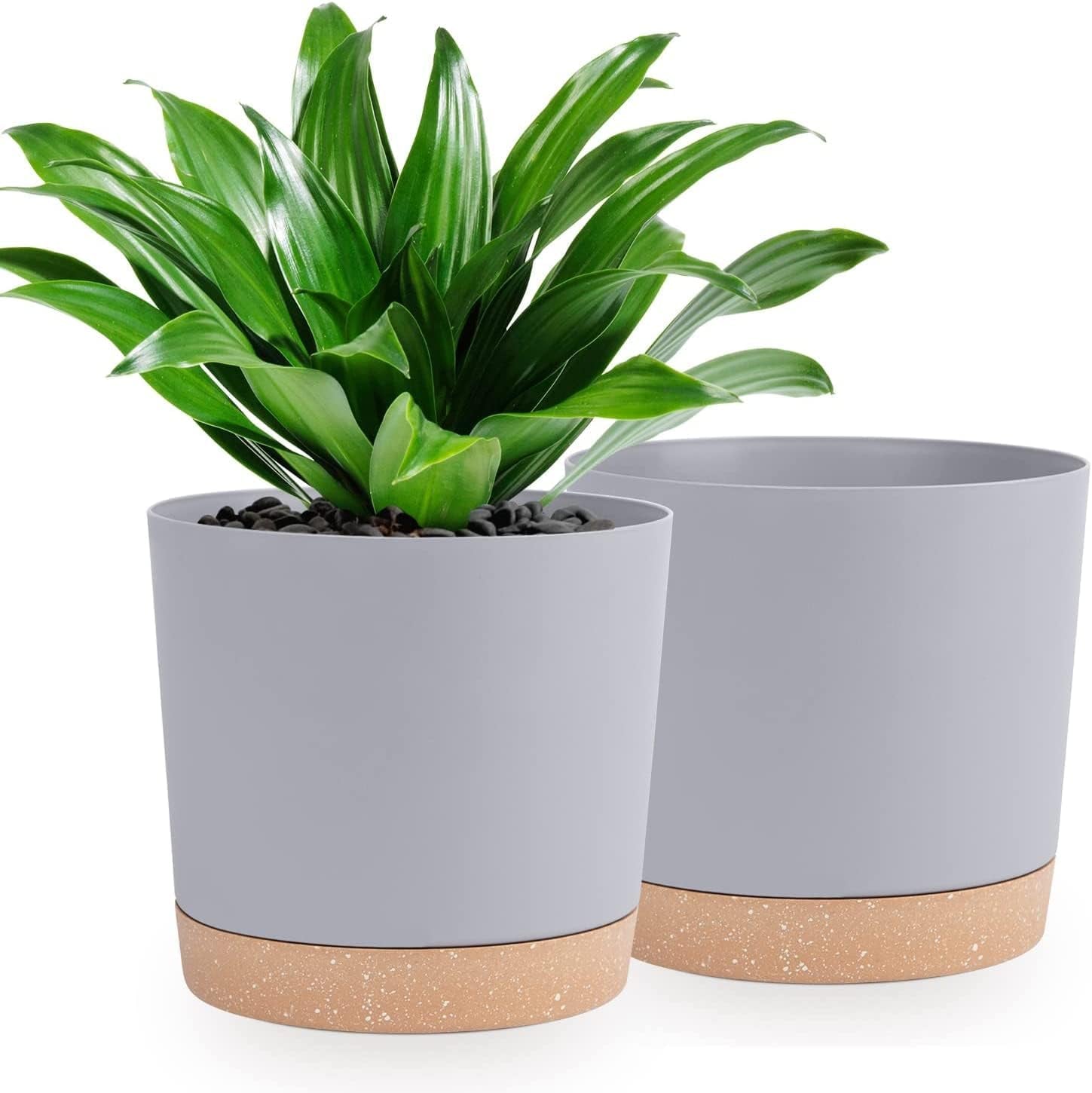 Ghiveci de flori set de 2 12,7 cm, ghivece pentru plante de interior cu găuri de drenaj și bază detașabilă, farfurioare decorative moderne pentru jardiniere de grădină de exterior (alb 12,7 cm)
