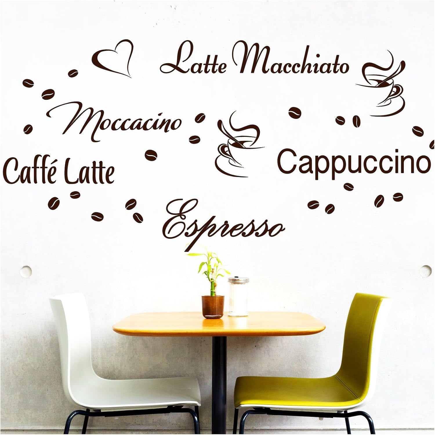 Wandtattoo Kaffee-Sorten I braun I Herz Kaffeetasse Kaffeebohnen Küche Esszimmer Sticker Aufkleber Wandaufkleber Wandsticker G006