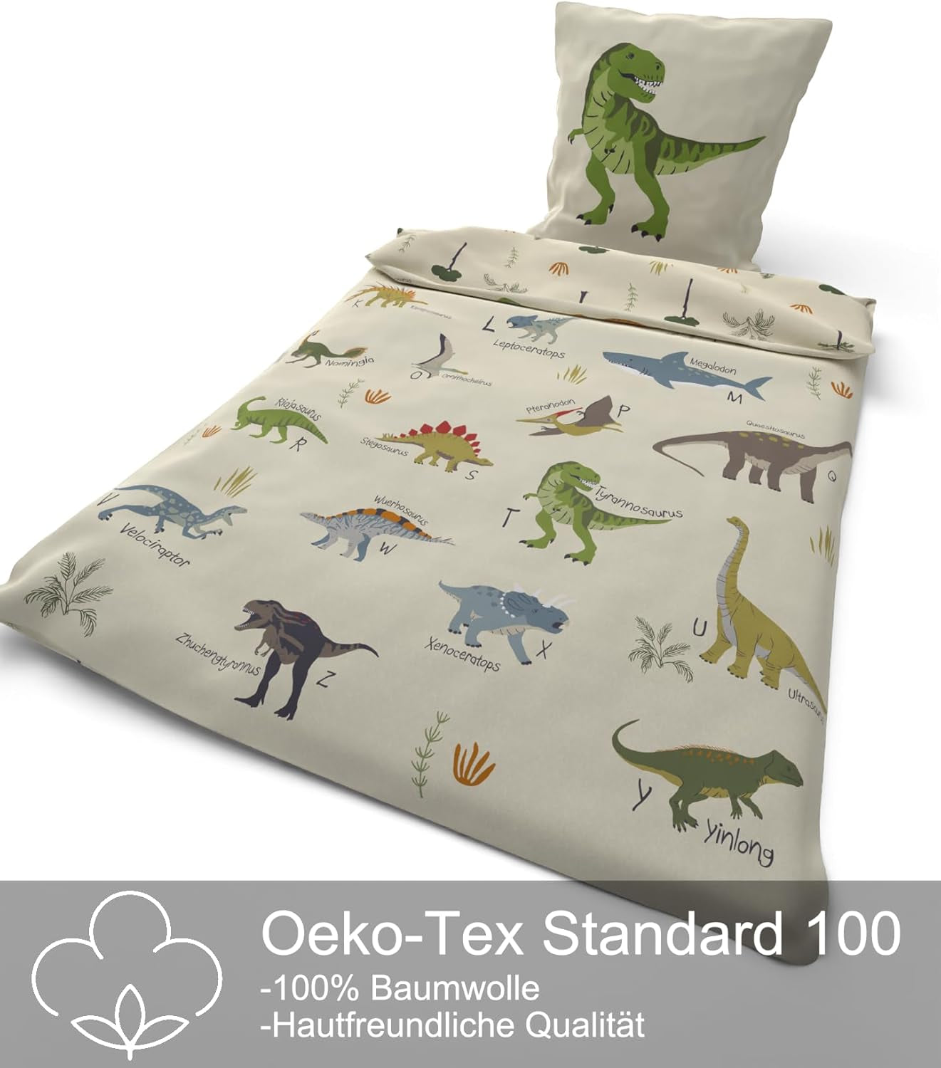 Skybrands Dino Bettwäsche 135X200 Jungen Bettwäsche Dinosaurier Baumwolle 2Tlg Kinder Bettwäsche Dinosaurier 135X200 + Beutel Naty Shop