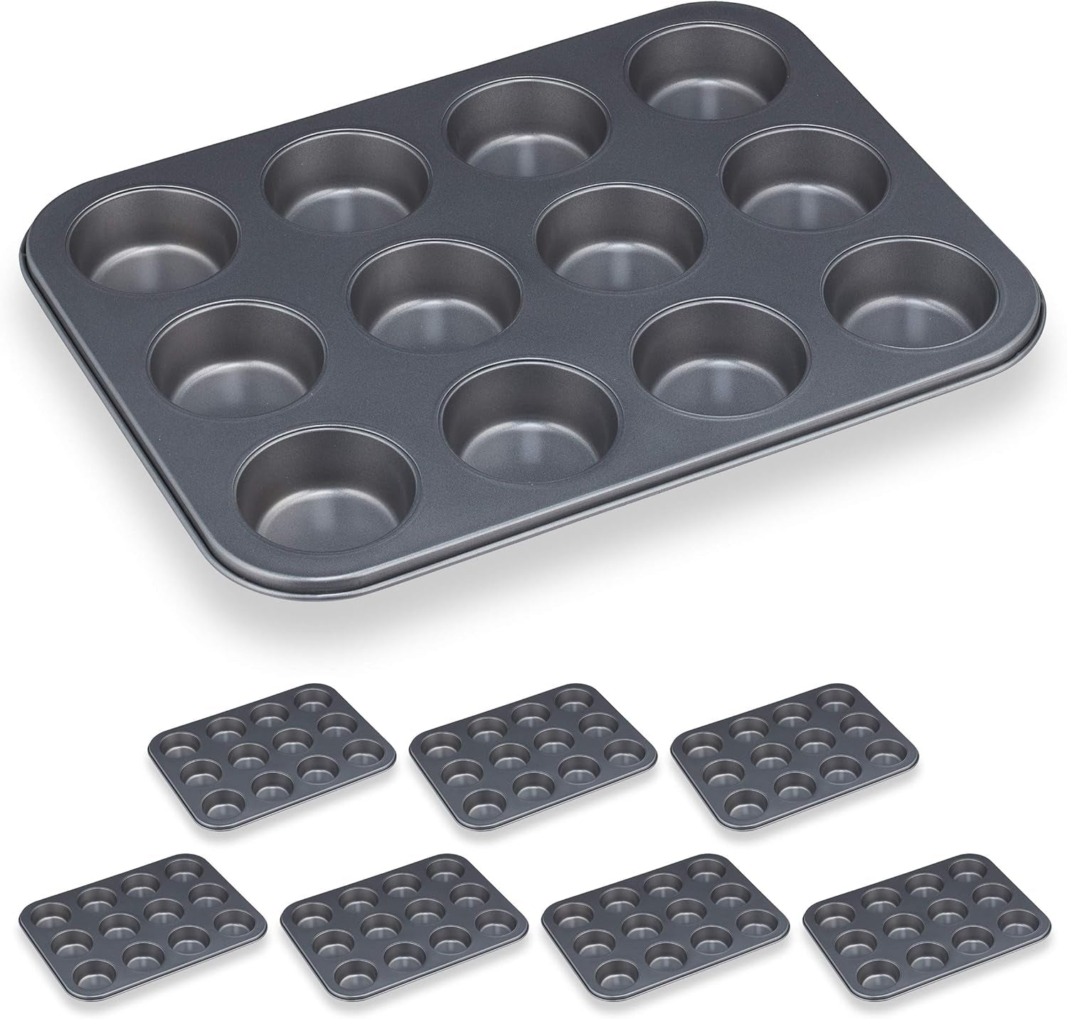 Relaxdays Muffinform, 2Er Set, 12Er Muffinbleche, Antihaftbeschichtet, Carbonstahl, Muffins & Cupcakes, Ø 6,5 Cm, Grau, 10030825 Matrite si tavi pentru copt Naty Shop 2