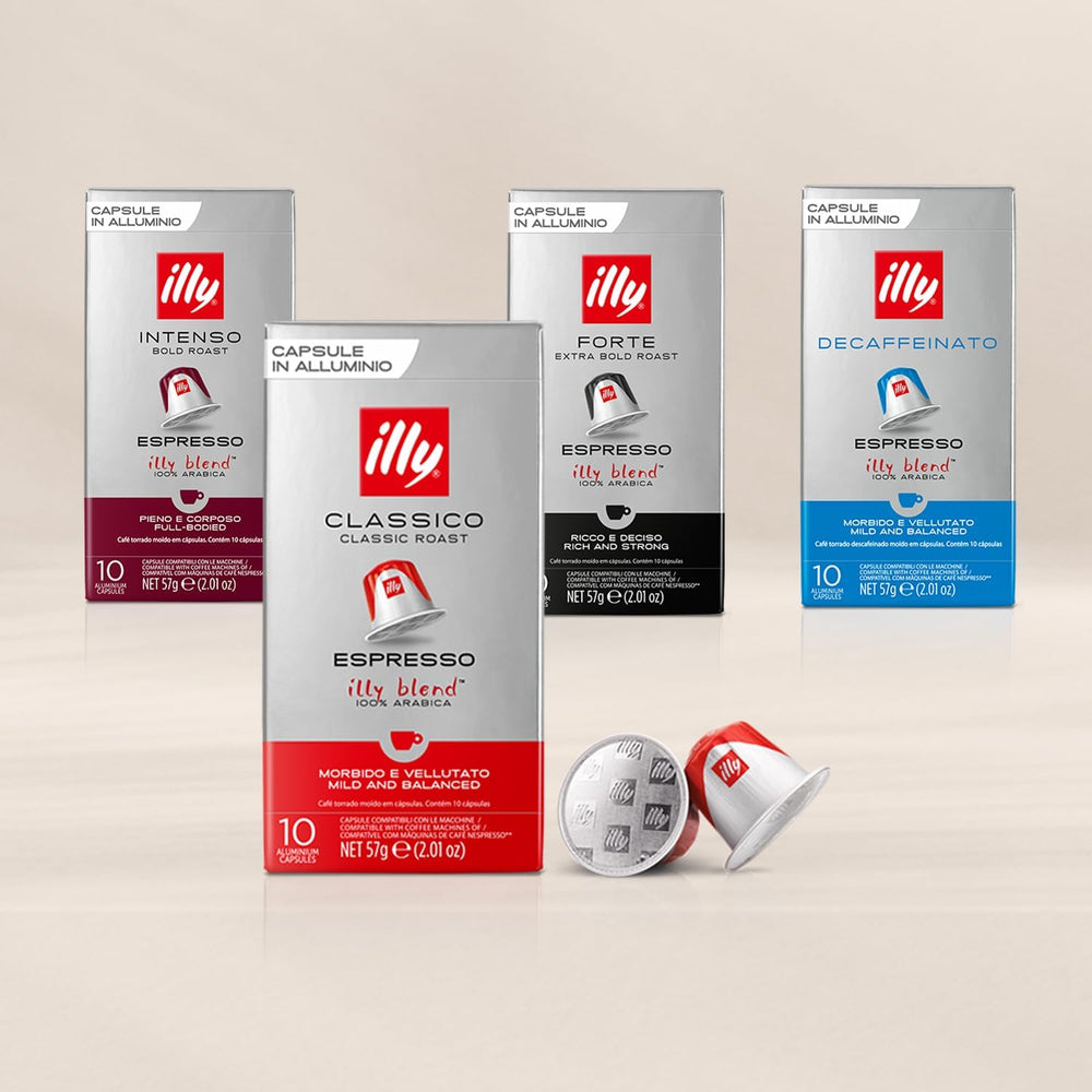 illy, Kompatible Aluminium-Kaffeekapseln CLASSICO, 100 % Arabica mit Noten von Orangenblüten und Jasmin, Sanfter Geschmack und Süßer Nachgeschmack, 10 Packungen mit 10 Kapseln (100 insgesamt)