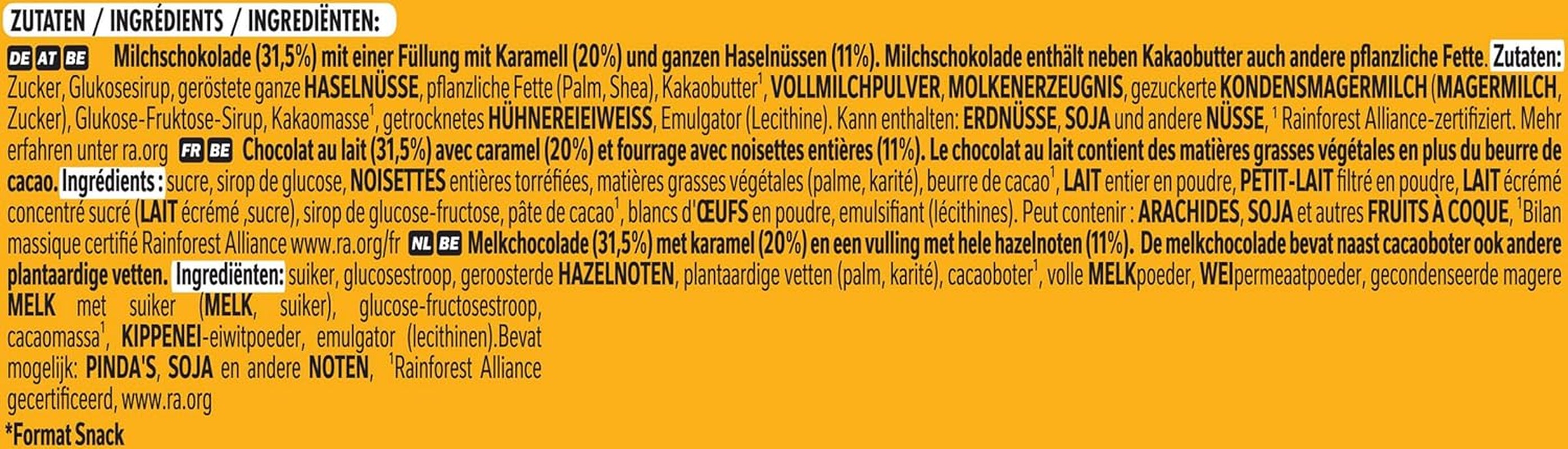 Nestlé NUTS, Batoane de ciocolată cu alune de pădure cu umplutură de caramel, alune de pădure întregi și cremă delicioasă de bomboane, acoperite cu ciocolată cu lapte, 1 pachet (5 x 30g)