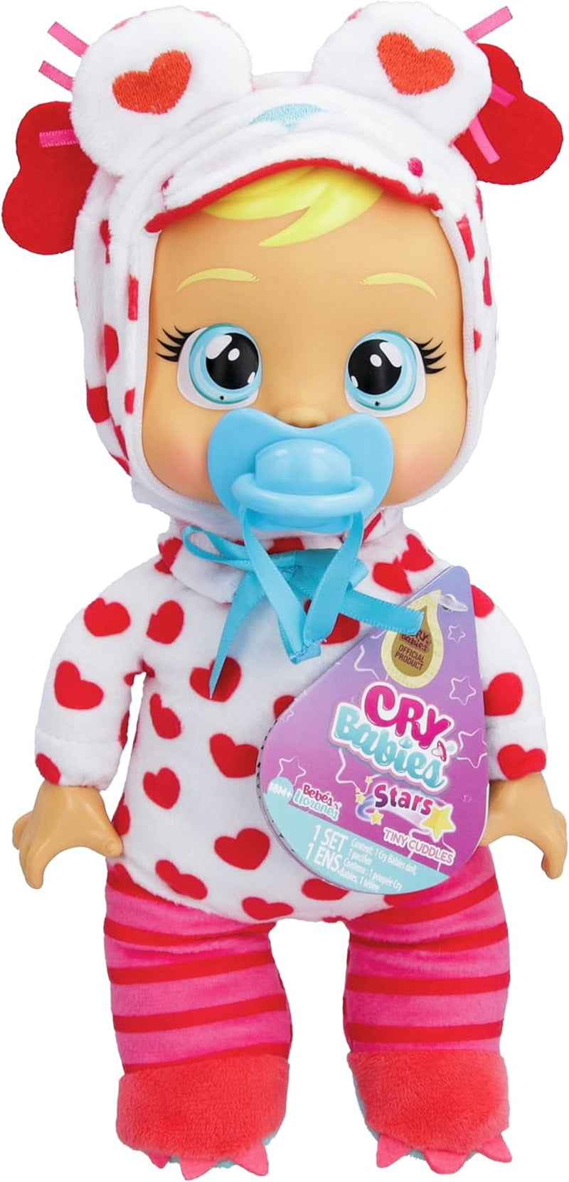 Cry Babies Tiny Cuddles Monster Momo, Plüsch-Baby-Puppe, Tiny Cuddles mit personalisiertem Pyjama eines Monsters, das echte Tränen weint, Kinder ab 18+ Monaten