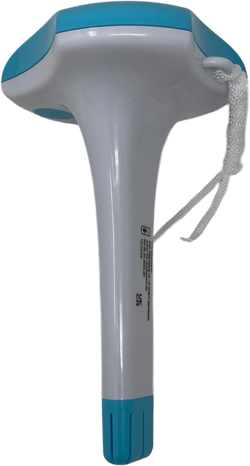 Termometru solar digital pentru piscină TFA Dostmann 30.2033.20, cablu de 1 m, rezistent la apă IPX8, baterie neinclusă, interval de măsurare -20 până la +50 °C, precis, ideal pentru piscine, iazuri, piscine, alb/turcoaz