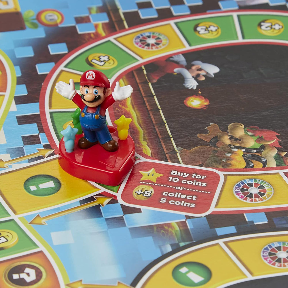 Joc de societate Hasbro The Game of Life Super Mario pentru copii cu vârsta de 8 ani și peste, joacă mini-jocuri, colectează stele și luptă cu Bowser