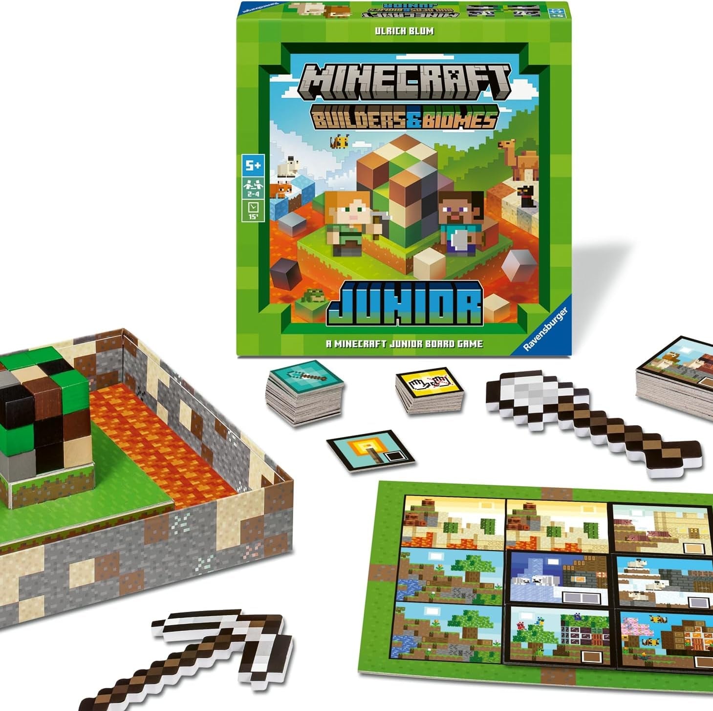 Ravensburger 24615 Minecraft Builders & Biomes Junior - Joc cooperativ pentru copii de la 5 ani în sus, pentru 2-4 jucători