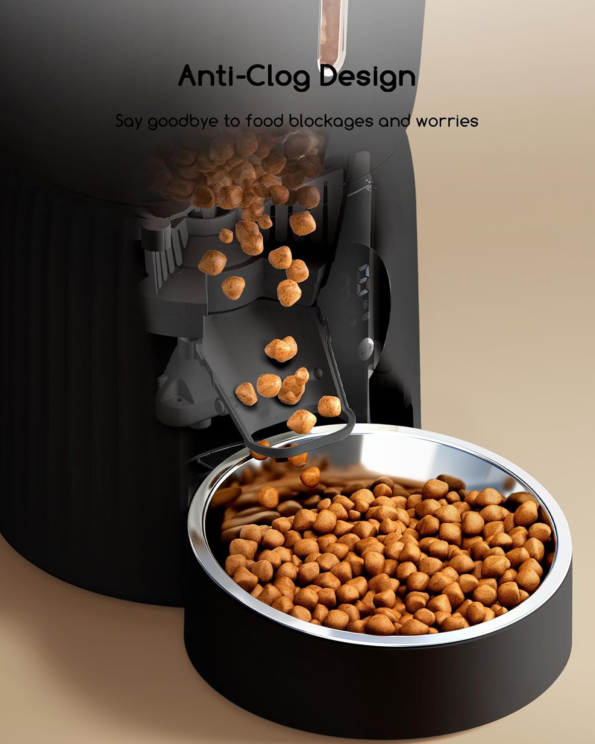 Hrănitor automat pentru pisici Faroro, dozator de hrană pentru pisici de 4 l, hrănește 1-6 mese pe zi, control al porțiilor, comandă vocală în 10 secunde, hrănire lentă (negru)