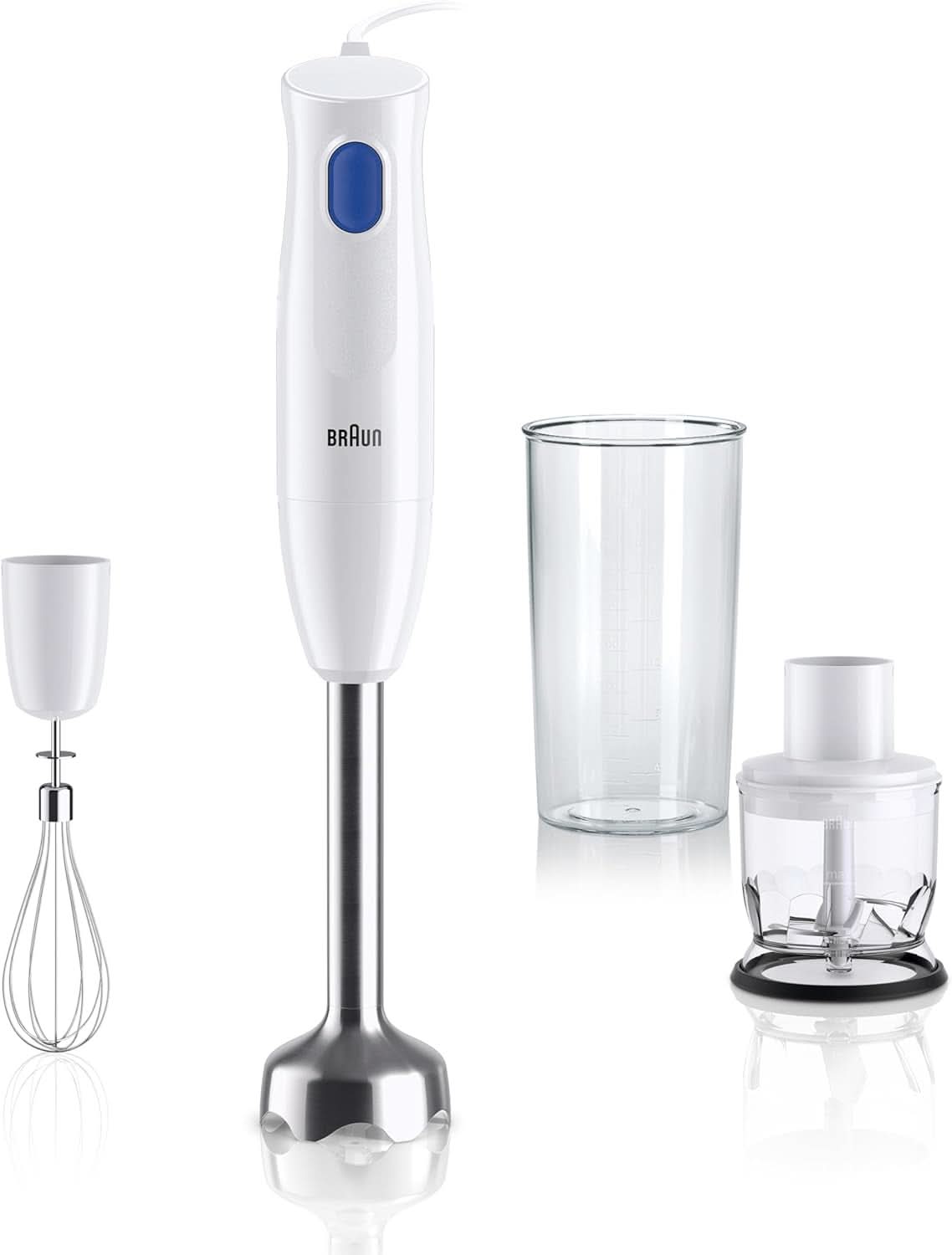 Braun Stabmixer MQ10.001M Multiquick 1 - Extra Leichter Pürierstab Mit Edelstahl-Mixfuß Und Easytwist System, Inkl. 600 Ml Mix- & Messbecher, 450 Watt, Weiß Mama si Copilul Naty Shop Mq 10.202M