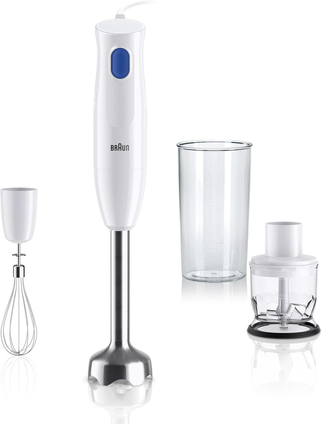 Braun Stabmixer MQ10.001M Multiquick 1 - Extra Leichter Pürierstab Mit Edelstahl-Mixfuß Und Easytwist System, Inkl. 600 Ml Mix- & Messbecher, 450 Watt, Weiß Mama si Copilul Naty Shop Mq 10.202M