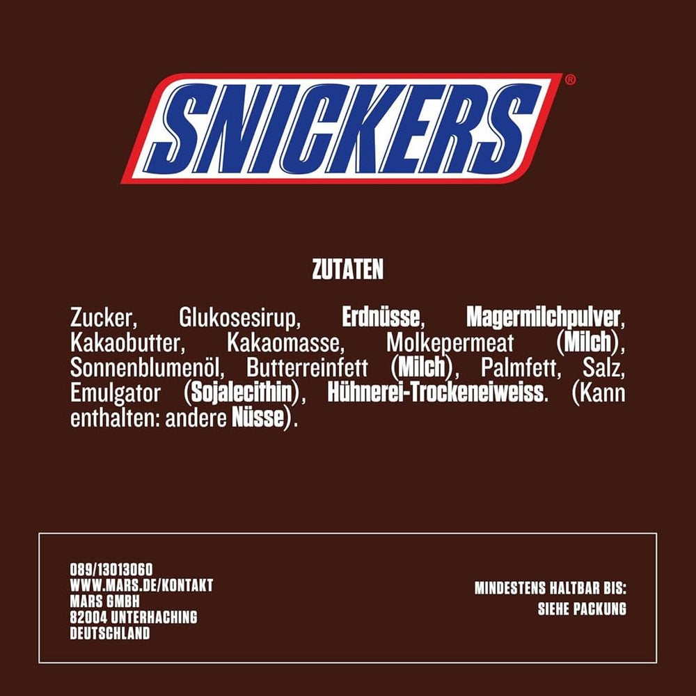 Baton de ciocolată Snickers, arahide, caramel, un pachet de 5 batoane | Gustare fotbal | (1 x 5 x 50 g)