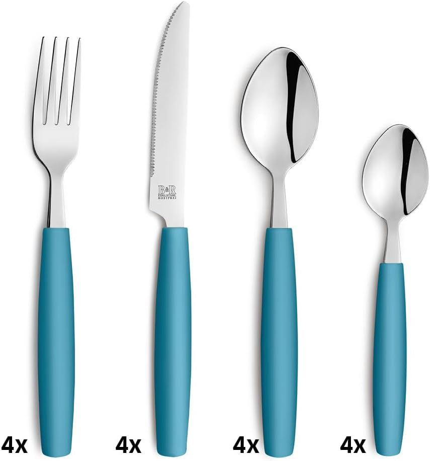 Beckmann & Rommerskirchen 2515 VALOA Besteck Set 4 Personen | 16-Teilig | Petrol | Spülmaschinenfest | Hochglanzpoliert | Essbesteck: 4X Messer, Gabel, Esslöffel, Kaffeelöffel Bucatarie Naty Shop