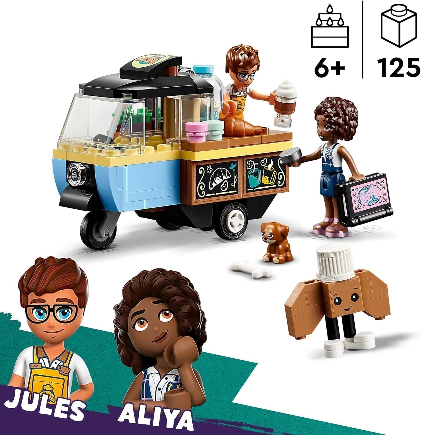 LEGO Friends Rolling Café, jucărie mică de copt pentru copii, cadou pentru fete și băieți de la 6 ani, jucărie educativă cu personajele Aliya, Jules și câinele Aira 42606 Seturi de constructie Besuche den LEGO-Store