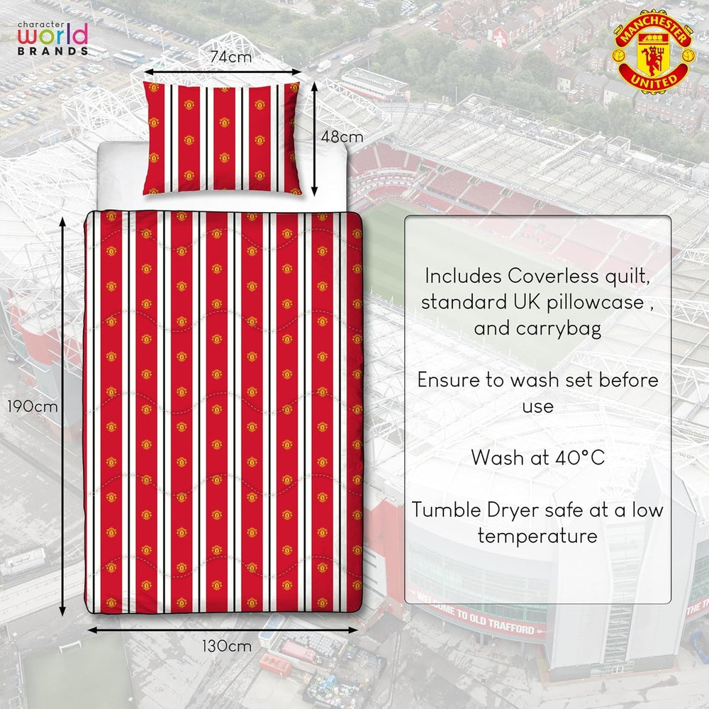 Manchester United FC Official Single Duvet, Reversible, Red & White, Coverless, Football Quilt, Pillowcase, Lavabil, Perfect pentru călătorii, Overnight Stays, 10.5 Tog Plapumi si pilote Naty Shop