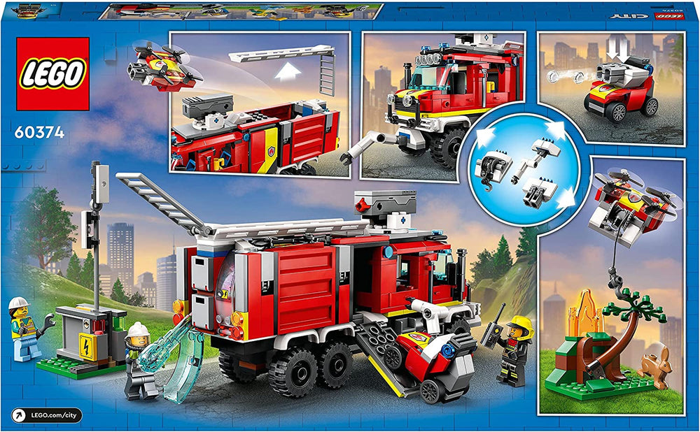 LEGO 60374 City Fire Brigade Command Vehicle, jucărie modernă cu camion de pompieri, cu drone de stingere a incendiilor, cu figuri pentru copii Seturi de constructie Besuche den LEGO-Store