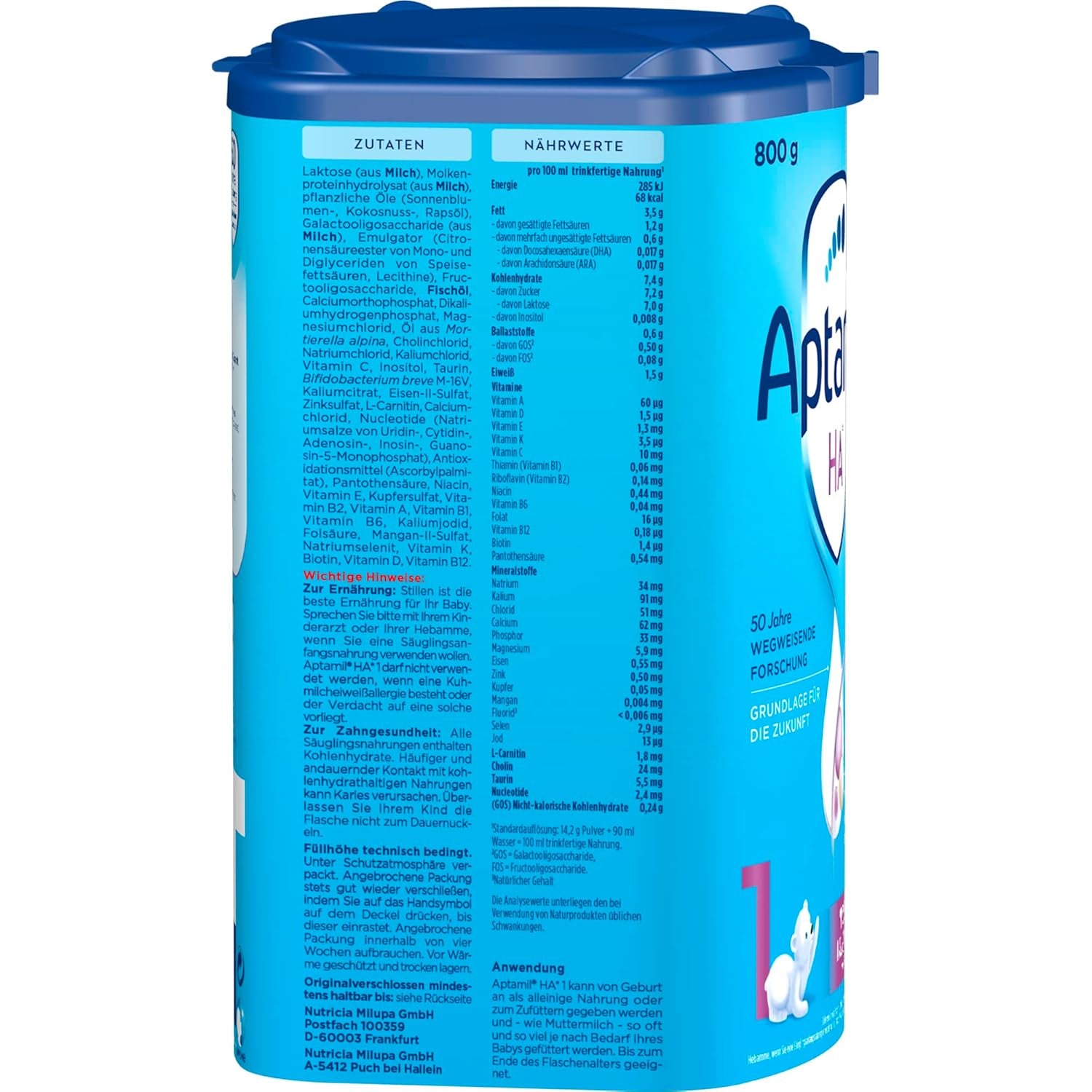 Aptamil HA 1 – Anfangsmilch von Geburt an, Mit DHA, Nur Laktose, Ohne Palmöl, Babynahrung, Milchpulver, 1x 800 g (Packung mit 4)
