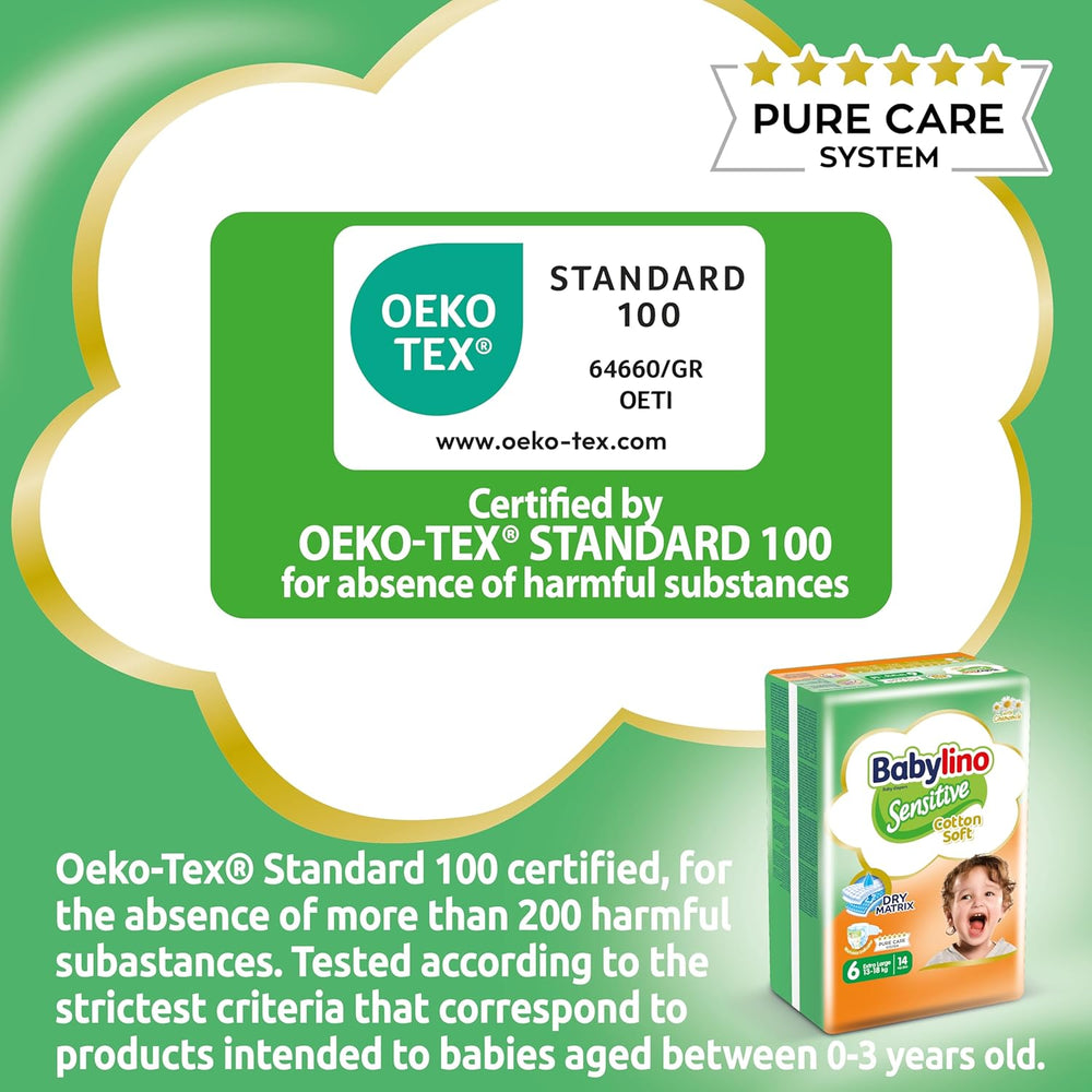 Scutece pentru bebeluși sensibili, mărimea 6, extra mari (13-18 kg), 114 scutece