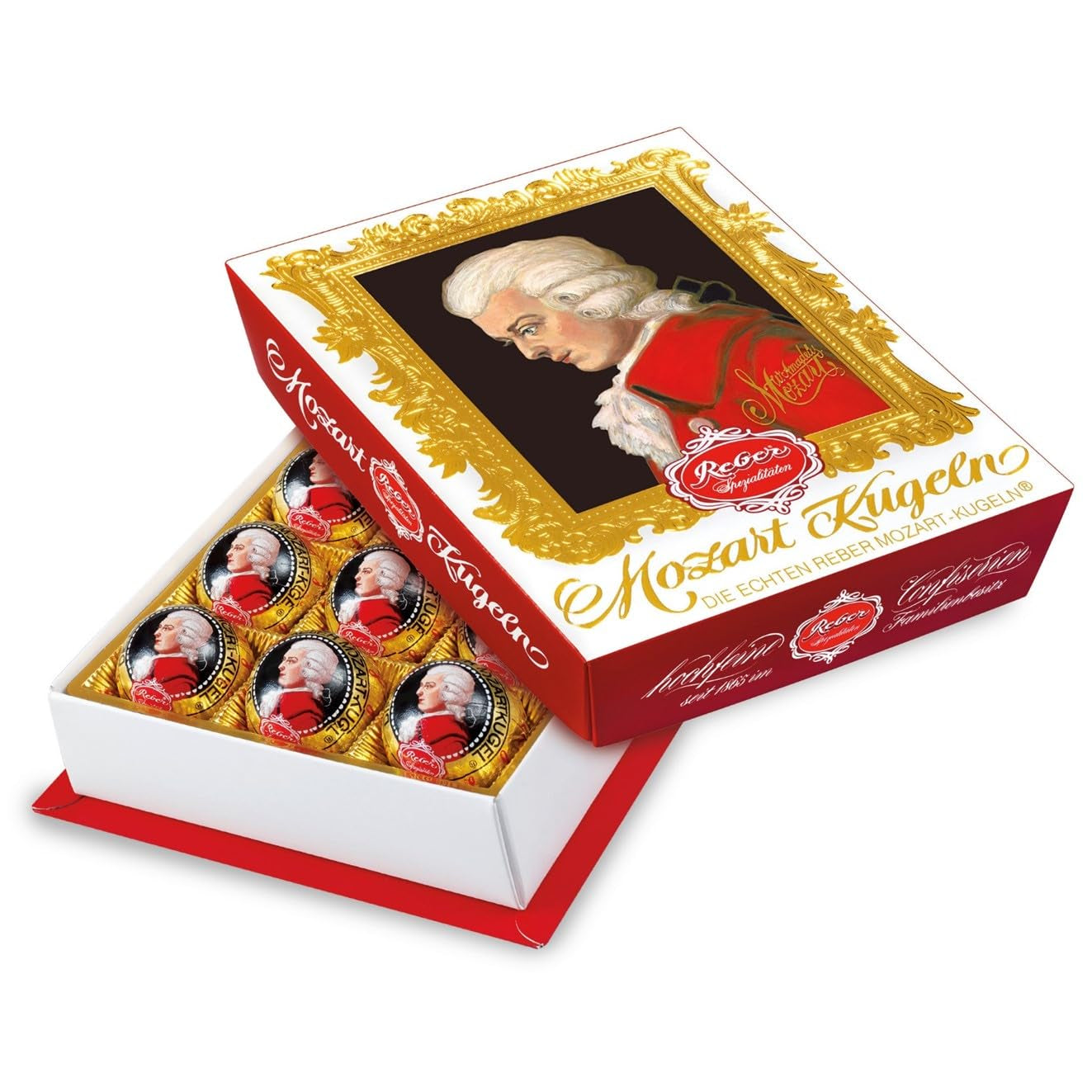 Bile Reber Mozart cu ciocolată neagră, pachet de 6 cu marțipan și nuga, vegane - 1 x 120 g