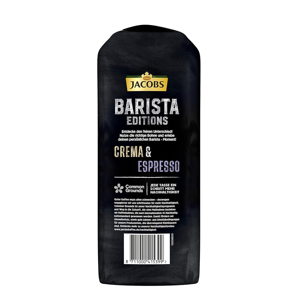 Boabe de cafea Jacobs Barista Crema Intense 1kg – Intensă, Ciocolată neagră și pecan, Boabe Arabica și Robusta, Intensitate 7/10, ideală pentru Café Crema (Pachet de 2)