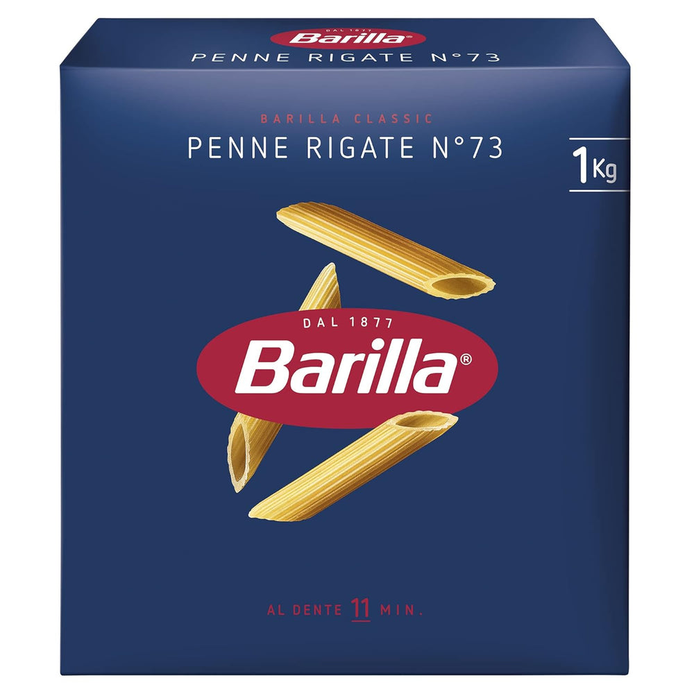 Paste Barilla Classic Penne Rigate Nr. 73 din grâu dur de înaltă calitate, întotdeauna al dente, (1 x 1 kg) 1 pachet