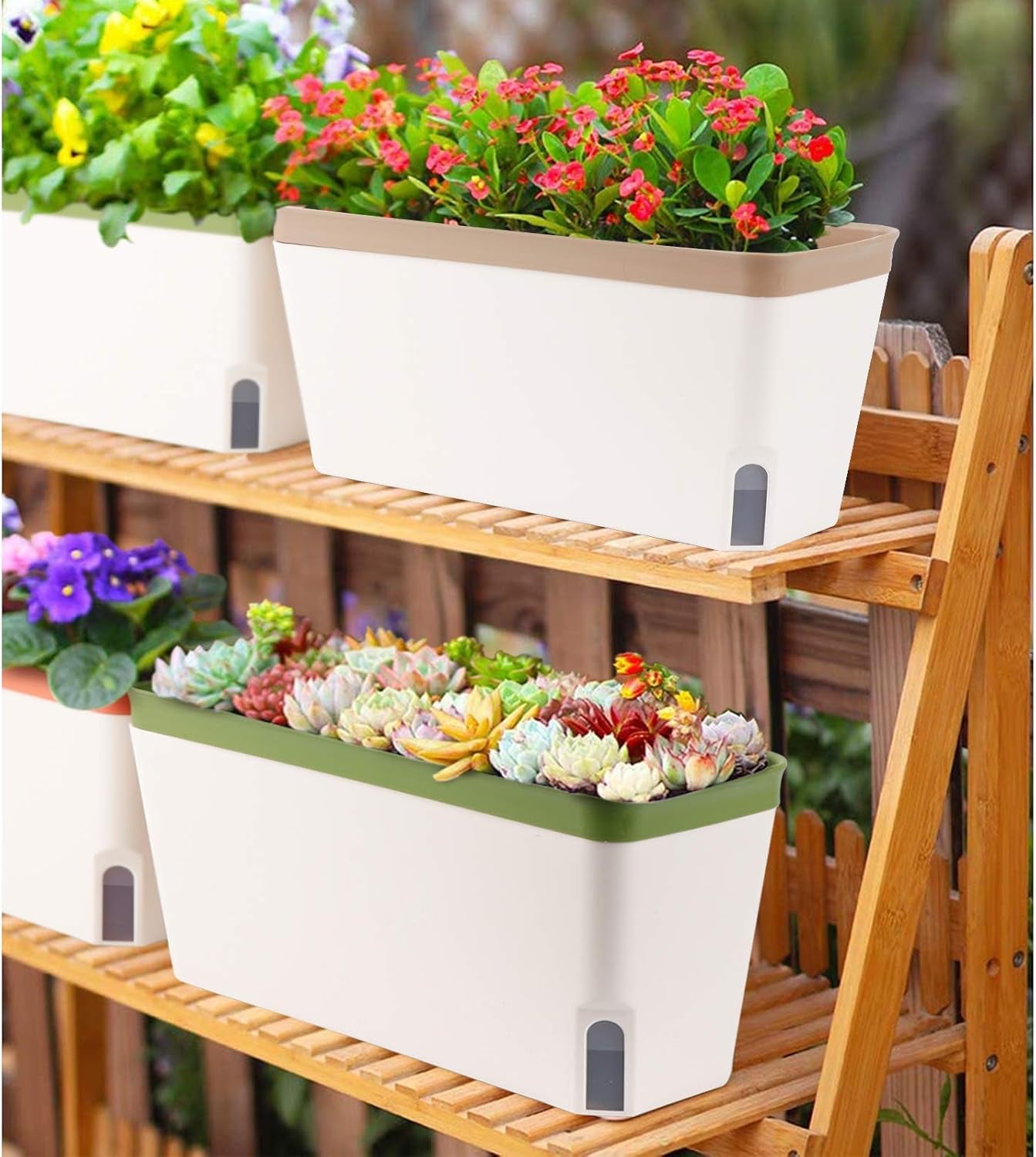 Ghiveci de flori cu auto-udare, set de 3, ghivece dreptunghiulare de 27 cm, ghivece pentru plante aromatice, cutii pentru pervaz cu rezervor de apă, ghivece moderne din plastic pentru interior și exterior, grădină, birou