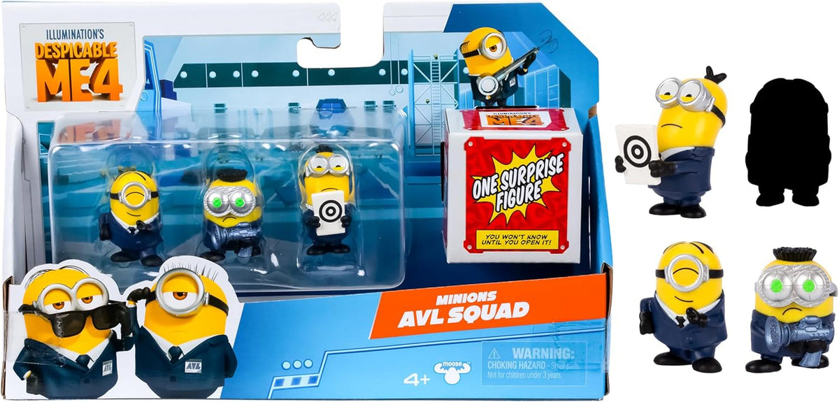 MINIONS I - Simply Incorrigible 4, pachet de 4 figurine Party Bus Troupe. Figurine de colecție înalte de 5,8 cm. Pachetul conține 3 figurine vizibile plus 1 figurină surpriză ascunsă Action figures Naty Shop Echipa Avl