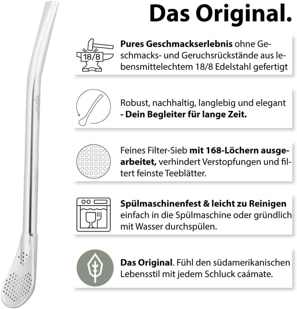 Set ceai Mate Bio ● 3 sortimente de Mate + 2 căni Mate din oțel inoxidabil cu pereți dubli + 2 bombillas + instrucțiuni de preparare (negru)