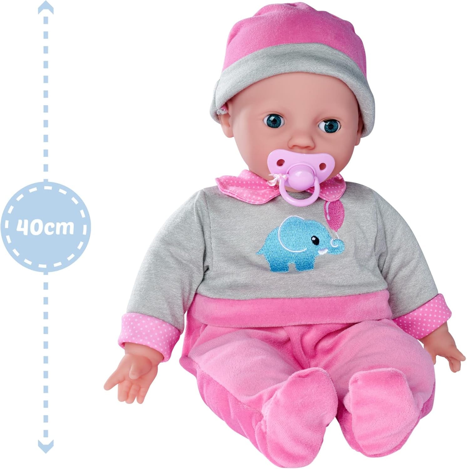 Simba 105140066 - Laura Interactiv, Weichkörperpuppe mit Schlafaugen, brabbelt bei Bewegung, trinkt von Flasche und schläft EIN, 40cm, Babypuppe ab 2 Jahre