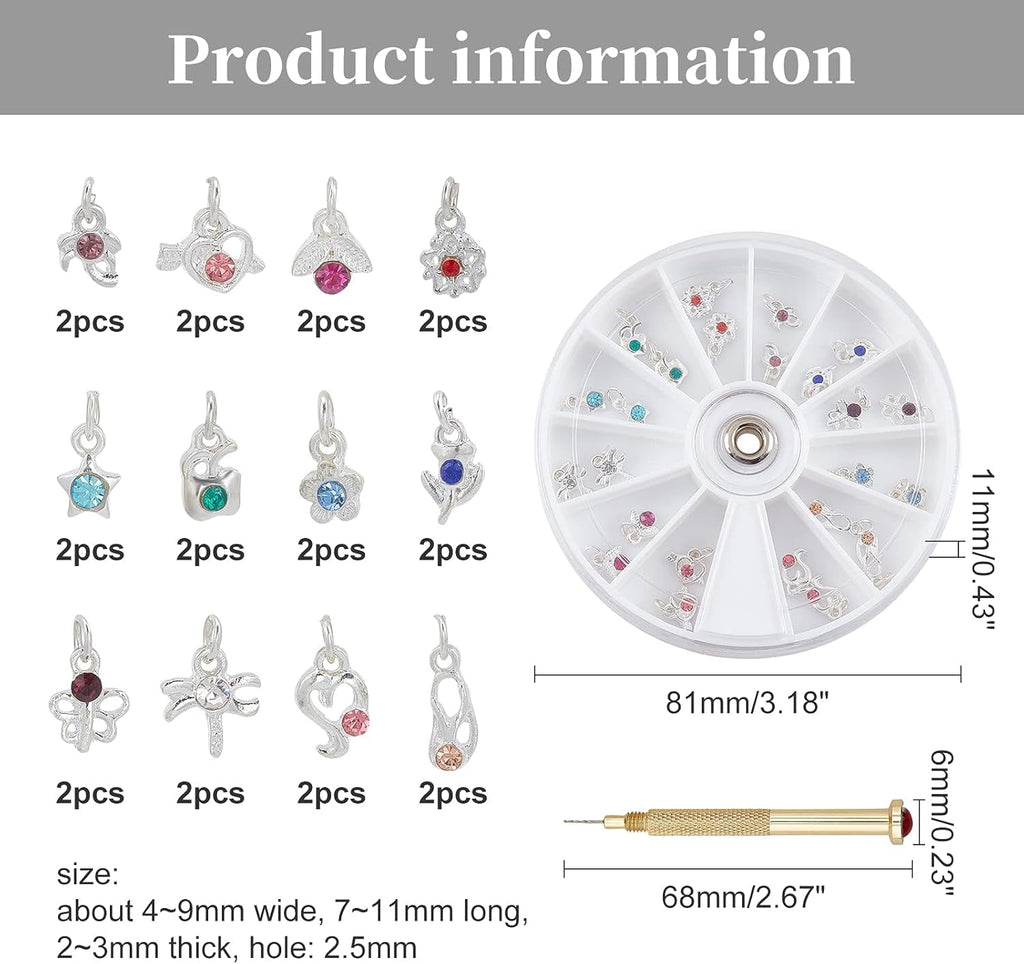 OLYCRAFT 24Pcs Nagelschmuck Ringe Dangle Nail Art Zubehör Mit Nagelpiercing Tool Nagelbohrer Manueller Bohrer Aus Legierung Für Tipps, Acryl, Gele Und Dekorationen