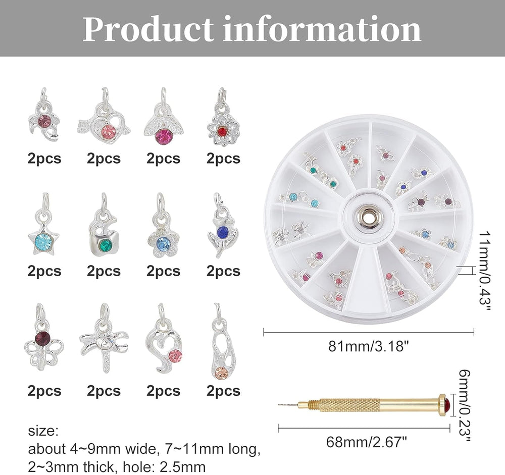 OLYCRAFT 24Pcs Nagelschmuck Ringe Dangle Nail Art Zubehör Mit Nagelpiercing Tool Nagelbohrer Manueller Bohrer Aus Legierung Für Tipps, Acryl, Gele Und Dekorationen