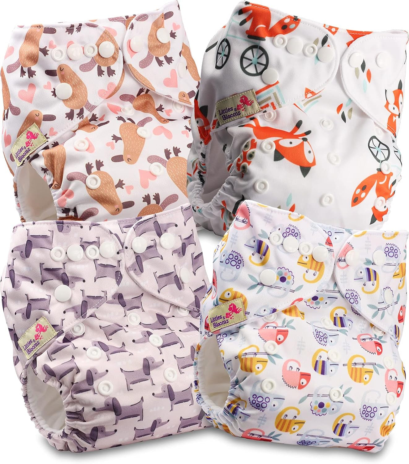 Scutec reutilizabil Littles and Bloomz FLP2-0406, cu capsă standard, 4 scutece