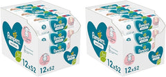 Șervețele umede Pampers Sensitive pentru bebeluși, 624 de șervețele (12 x 52), fără parfum, pentru o curățare delicată și delicată (pachet de 2)