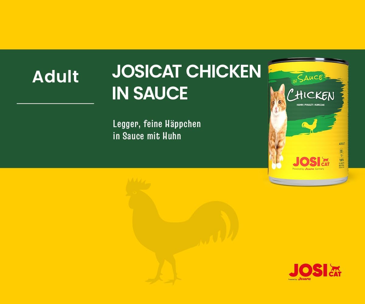 JosiCat Pui în Sos (12 x 415 g) | Adult | Hrană umedă premium pentru pisici adulte | Pui în sos | Vitamina D3 și E | Powered by JOSERA | Hrană umedă pentru pisici | Hrană completă | Pachet de 12