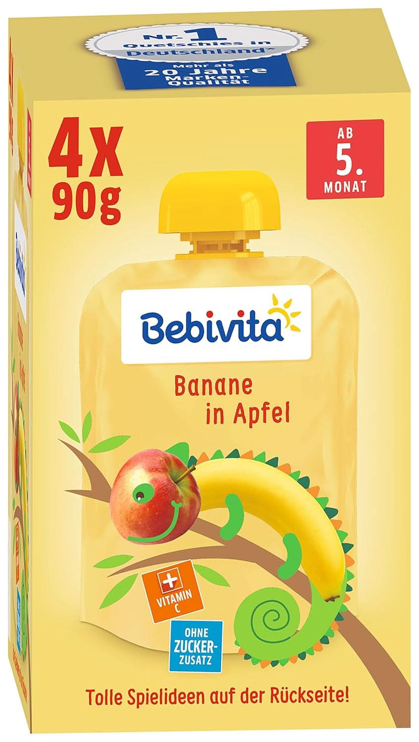 Kids fun fructe și cereale, integrale în mere-banane, pachet de 4 ( 4 X 90 grame ) Mama si Copilul Naty Shop Banană în măr