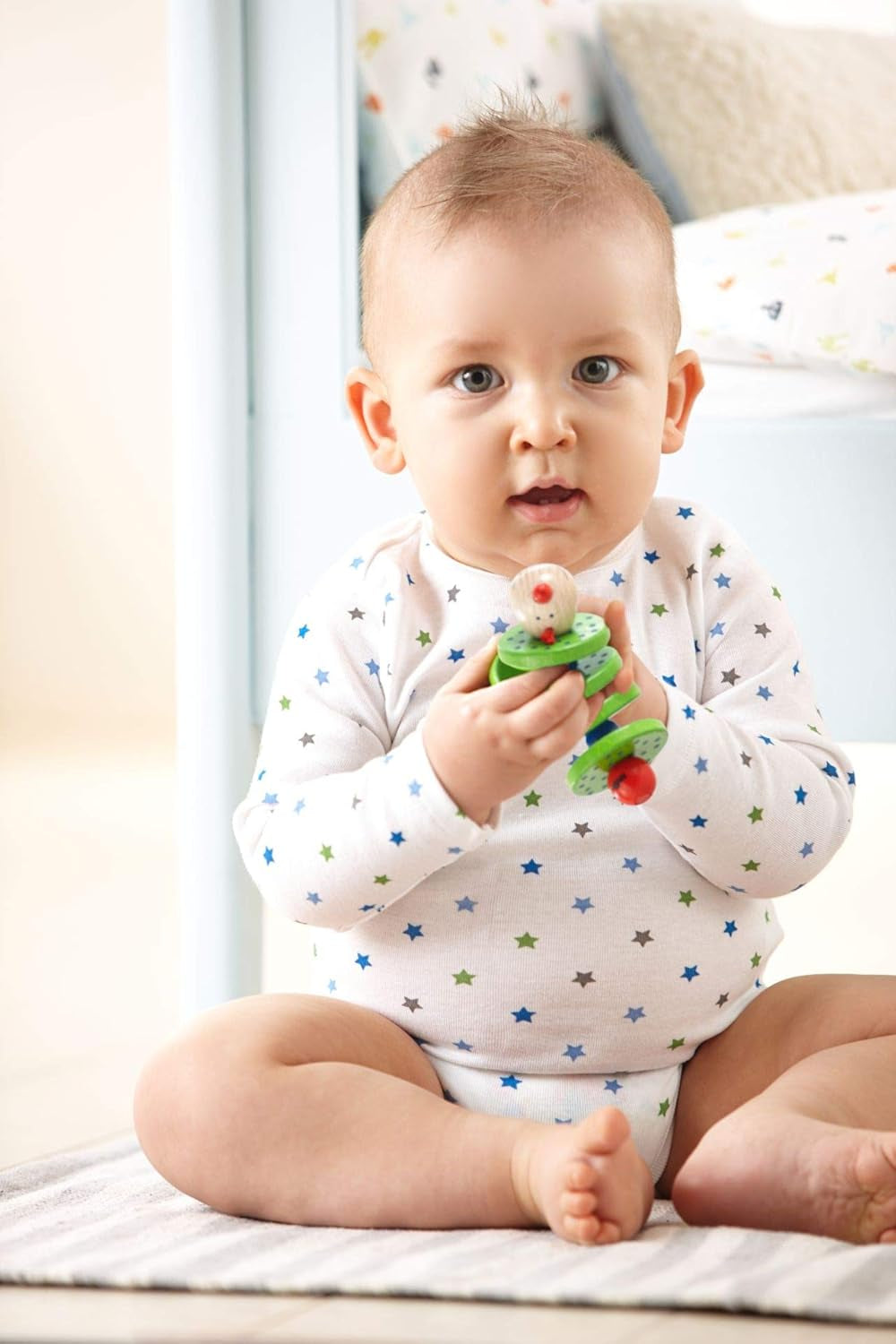 HABA 1068 - Jucărie de prins Flapsi, jucărie veselă pentru bebeluși și copii mici, fabricată din lemn de la 6 luni, jucărie pentru abilități motorii cu sunet de zăngănit Jucarii Bebe Naty Shop