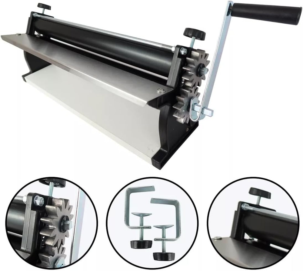 Mașină de întins aluat de pizza DKN cu manivelă, 48,8 cm, mașină de făcut paste, tavă de aluat cu role antiaderente și control al grosimii - Construcție solidă din oțel și aluminiu