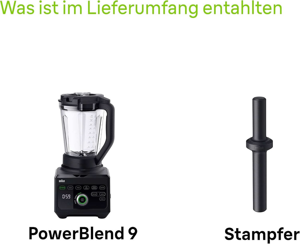 Braun Hochleistungsmixer Powerblend 9 JB9040 – Standmixer Mit Glas-Mixkrug, 18 Mixprogramme, 10 Geschwindigkeiten + Pulsfunktion, Heiße Suppen Funktion, Reinigungsprogramm, Stampfer, 1600 W, Schwarz Bucatarie Naty Shop