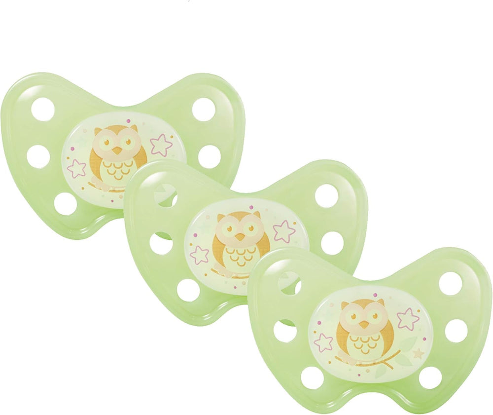 Suzete de noapte din silicon dentistar, pachet de 3 - mărimea 3, de la 14 luni - Suzete care strălucesc în întuneric cu treaptă dentară - fără BPA - fabricate în Germania - Lună, galben