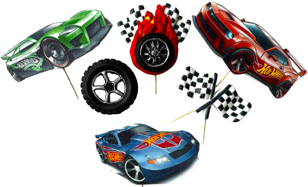 Set 6 decoratiuni comestibile, Hot Wheels Decoratiuni din Pasta de Zahar Nati Shop