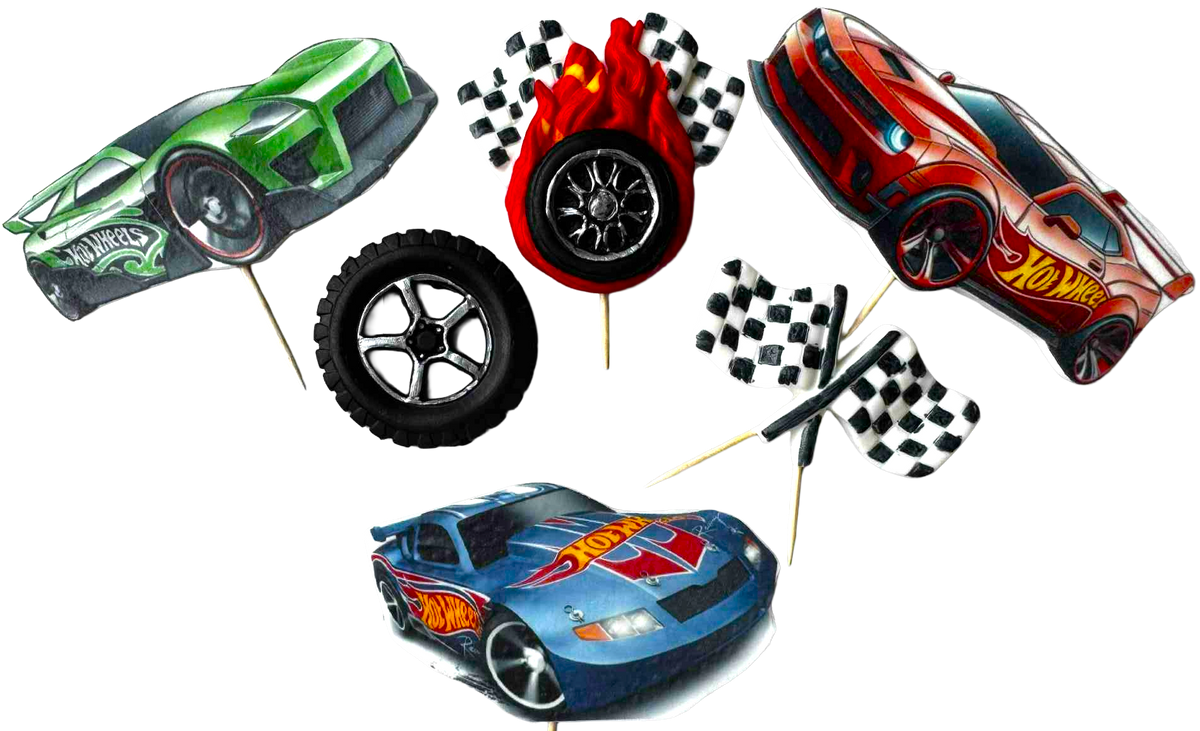 Set 6 decoratiuni comestibile, Hot Wheels Decoratiuni din Pasta de Zahar Nati Shop