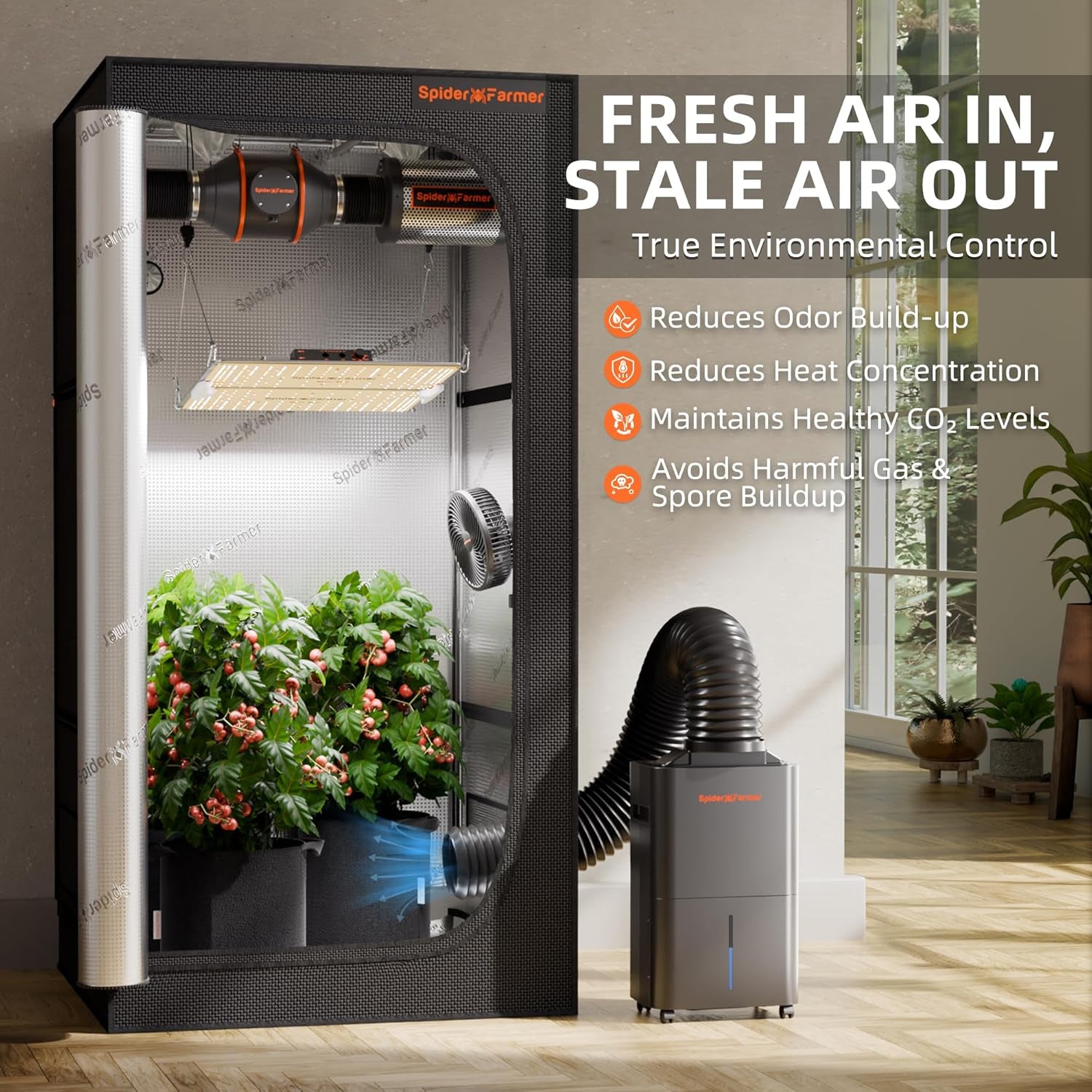 Dezumidificator SPIDER FARMER, Dezumidificator pentru plante de 12L cu control al umidității, Control prin aplicație, Funcție de temporizator 24H pentru corturi de creștere, Dezumidificator electric pentru grădini interioare, apartamente și subsoluri