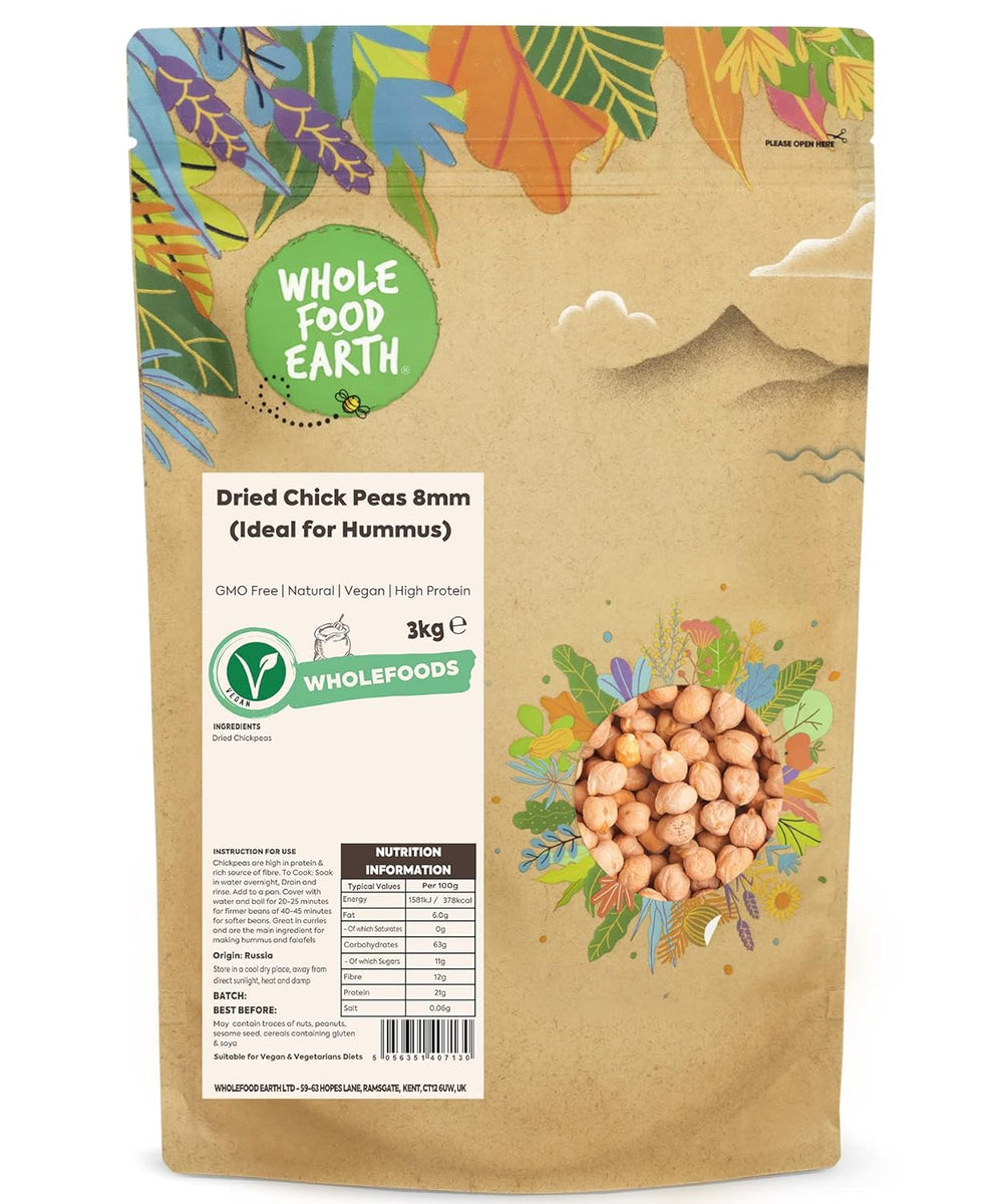 Năut Wholefood Earth, 8 mm (ideal pentru humus), non-OMG, natural, vegan, fără lactate, fără zahăr adăugat, 2 kg