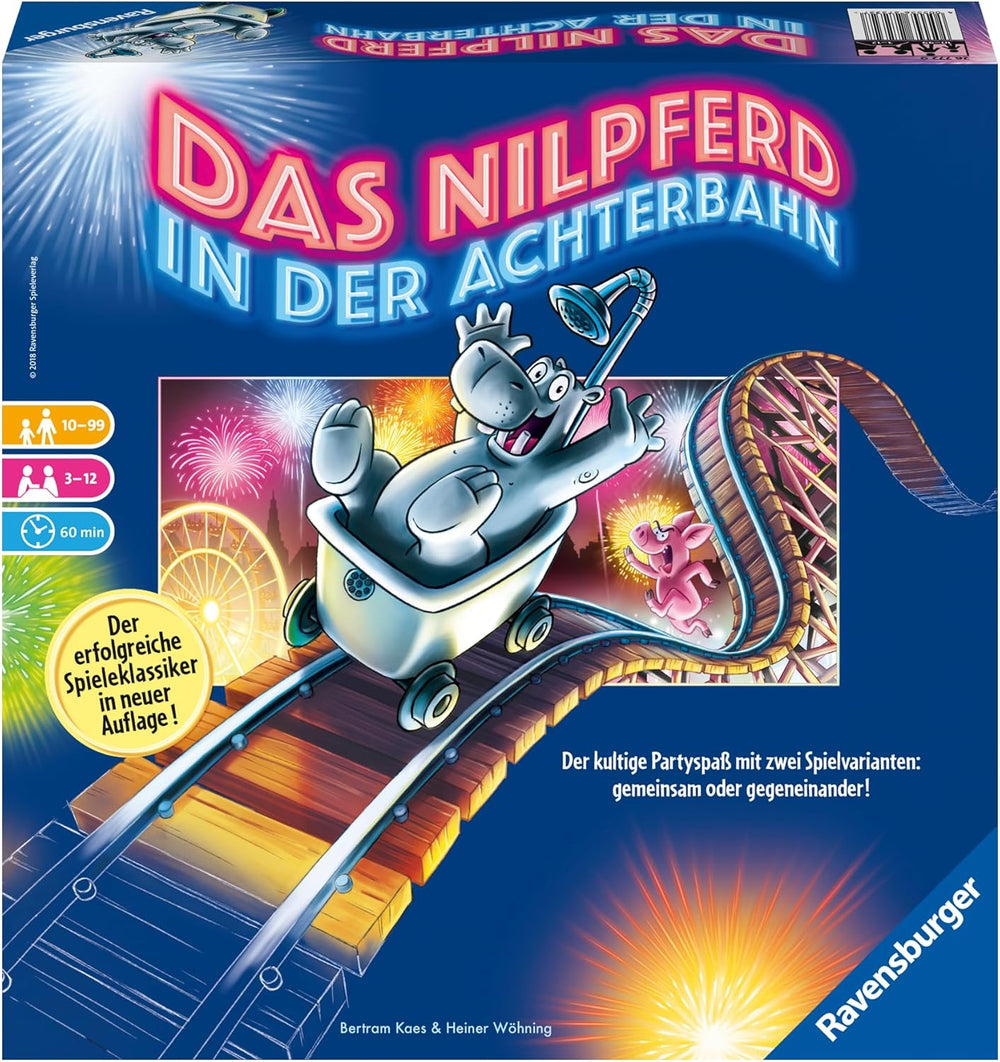 Ravensburger 26772 - Hipopotam pe un roller coaster - Joc de societate pentru întreaga familie, joc pentru adulți și copii cu vârsta cuprinsă între 10 și 99 de ani, pentru 3-12 jucători - Joc de petrecere, joc de Revelion