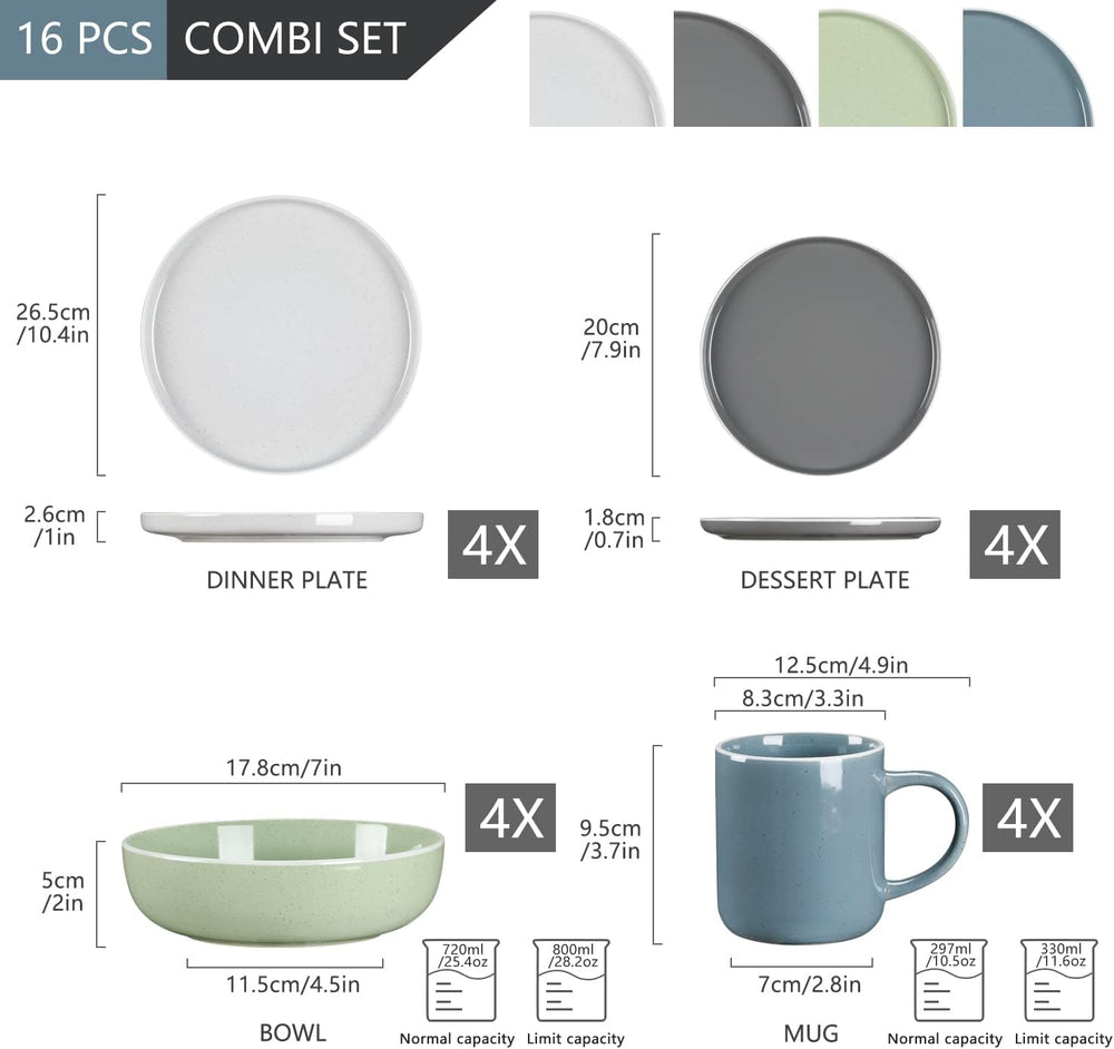 vancasso SESAM Serie Steingut Geschirrset für 12 Personen, 48 teiliges Kombiservice – Tafelservice mit Speisetellern, Desserttellern, Müslischalen und Kaffeetassen, skandinavisches Design