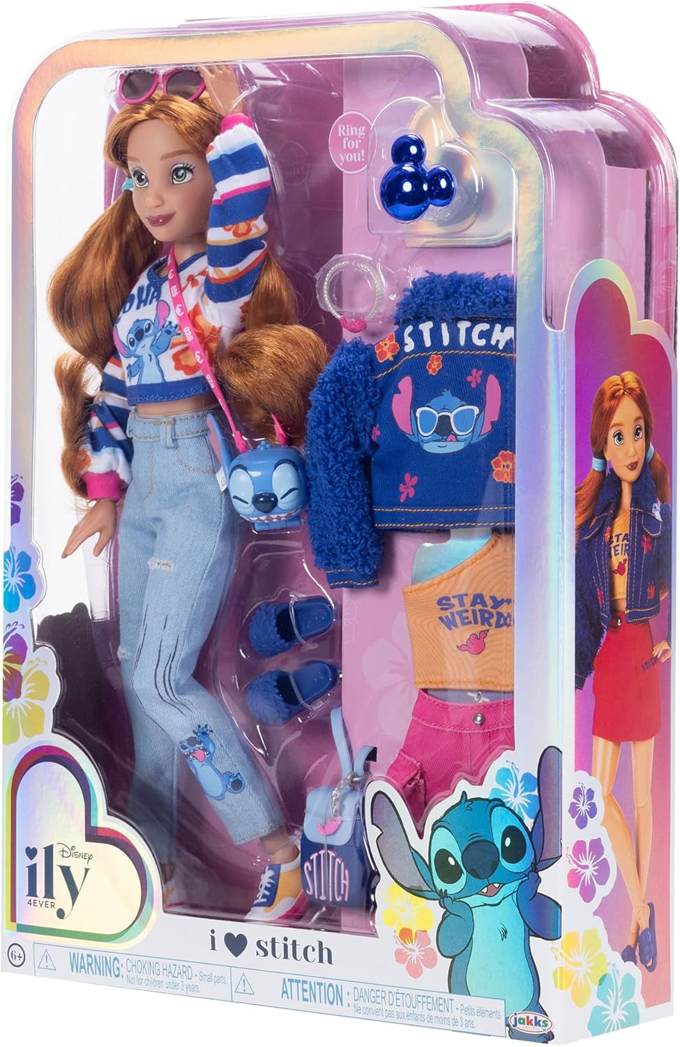 Disney ILY 4EVER Fashion Dolls Stitch cu păr roșcat 11.5" înălțime cu 13 puncte de articulare, două ținute complete Mix-And-Match și inel Mickey strălucitor pentru tine! Papusi Naty Shop