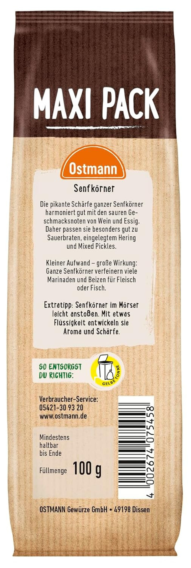 Ostmann Gewürze - Senfkörner ganz | Ideal zum Einmachen von Obst und Gemüse | 100 g im Vorteilsbeutel