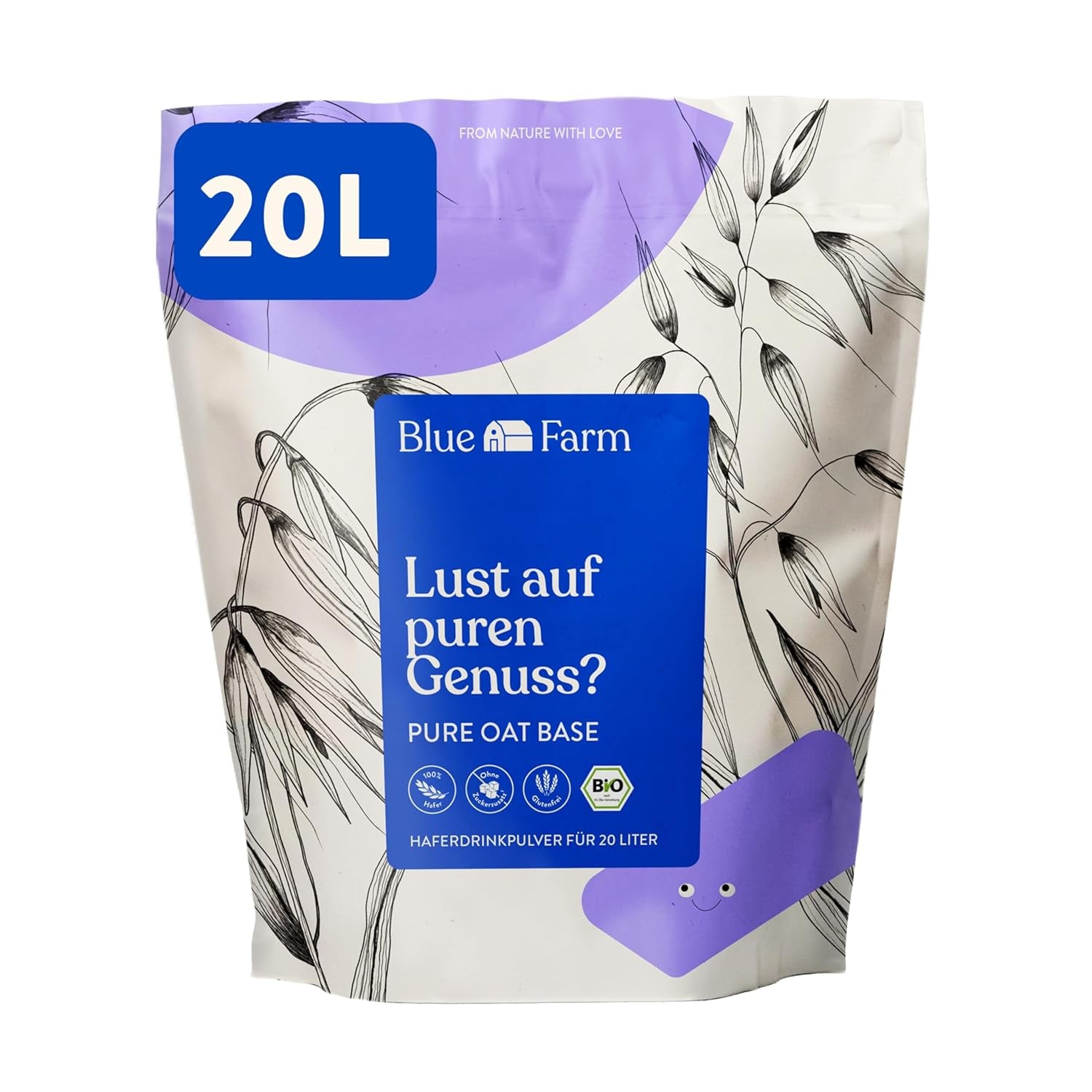 Blue Farm Pure Oat Base für bis zu 8 Liter Haferdrink zum Selbermischen – 100% beste Bio-Qualität – 100% vegan, laktosefrei & glutenfrei – 90% weniger Verpackungsmüll