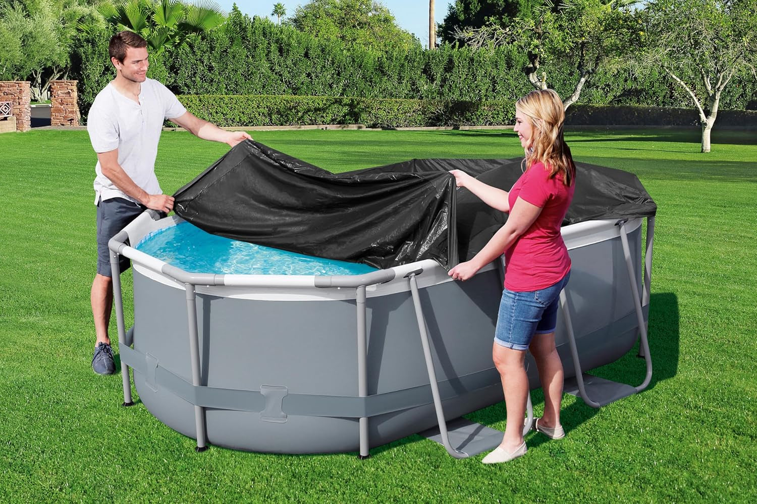 Prelată Bestway din PVC 305 x 184 cm, neagră, ovală