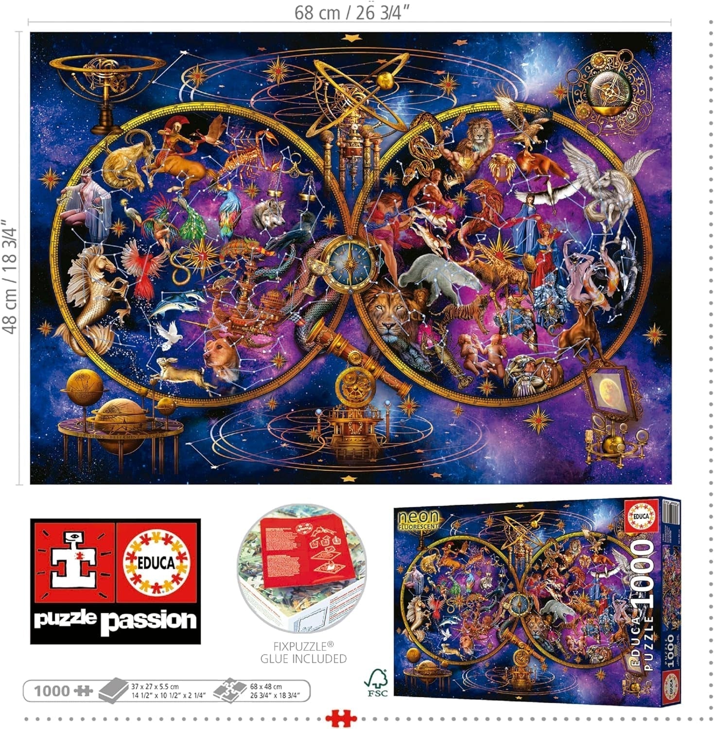 Educa - Puzzle 1000 piese pentru adulti | Imagini cu stele, puzzle 1000 piese pentru adulti si copii de la 14 ani, fluorescent, luminos in intuneric (19561) Puzzle Naty Shop