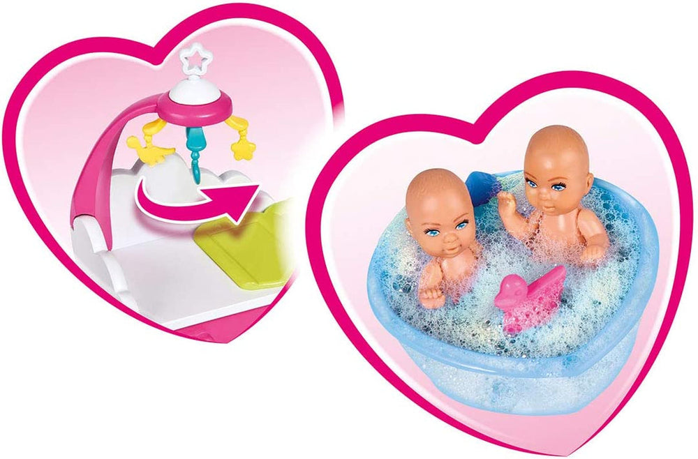 Simba 105733333 - Steffi Love Welcome Twins, Păpușă însărcinată, cu gemeni, cu masă de înfășat și cadă, accesorii, Păpușă la modă, 29 cm, pentru copii de la 3 ani în sus